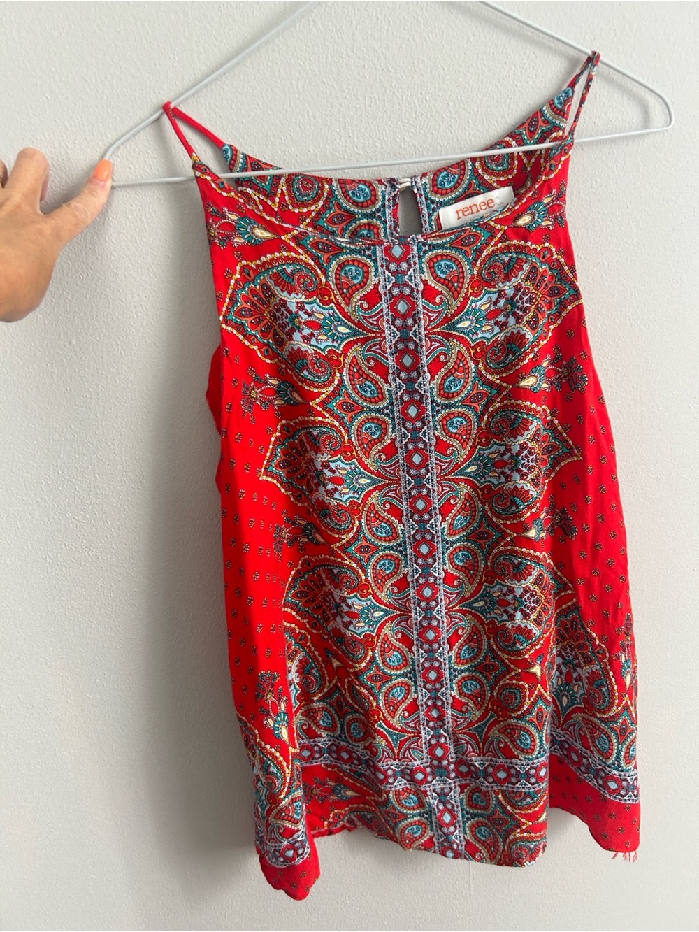 Renee C. Red Paisley Sleeveless Rayon Tank Top | Size Large - Picture 2 of 4